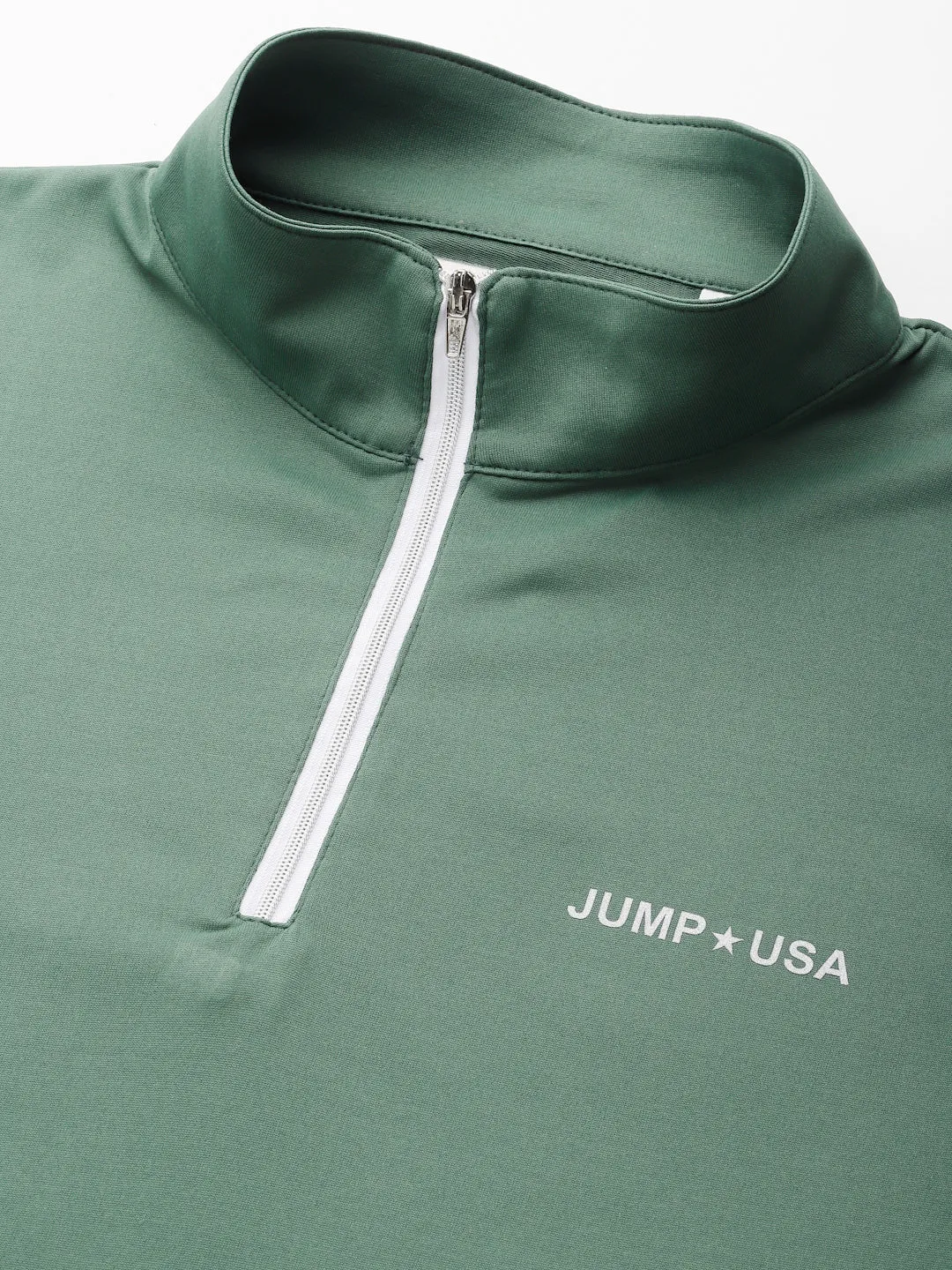 JUMP USA Men's Green Solid Yoga Seamless High Neck T-Shirt