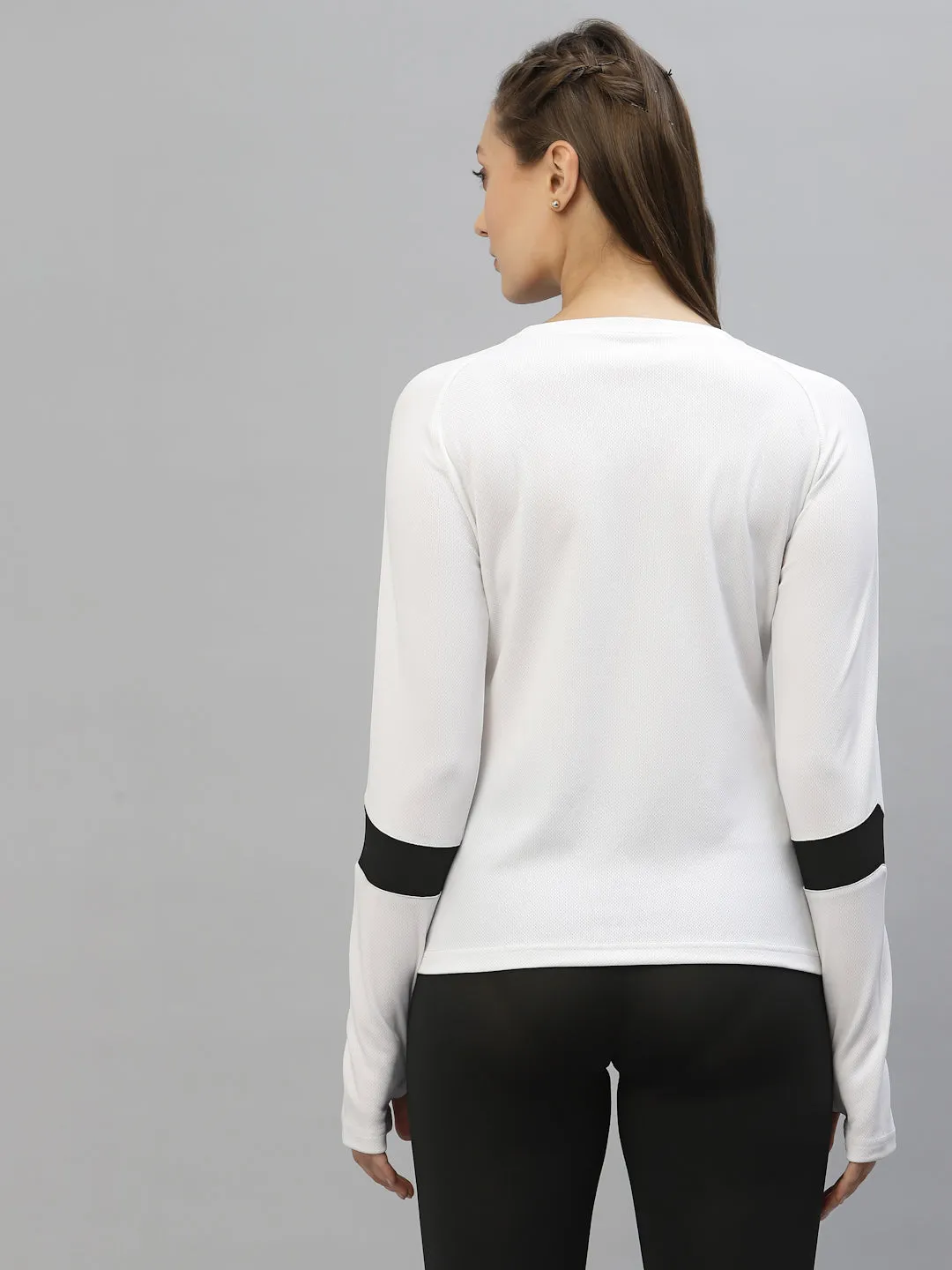 JUMP USA Women White & Black Colorblock Outdoor Rapid-Dry T-shirt