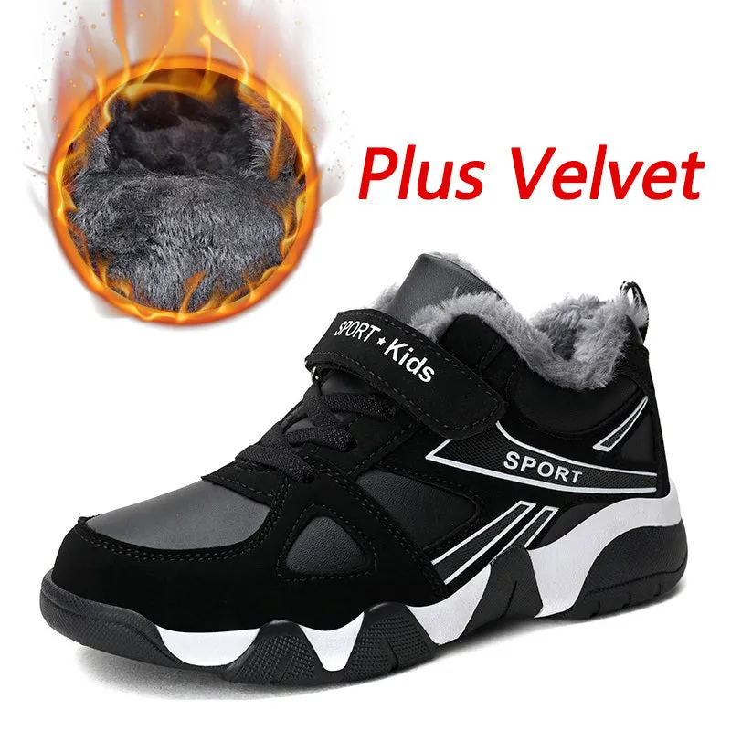 Kid Sneakers Outdoor Boots Plus Warm Fur Running Shoes