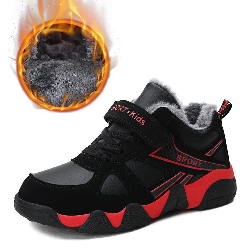 Kid Sneakers Outdoor Boots Plus Warm Fur Running Shoes