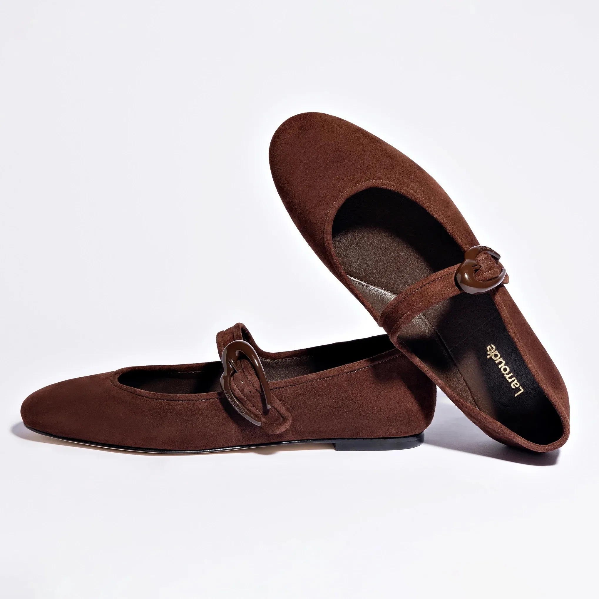 Larroude Verona Ballet Flat In Brown Suede