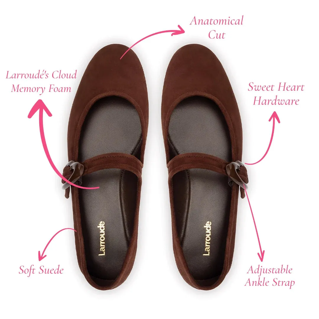 Larroude Verona Ballet Flat In Brown Suede