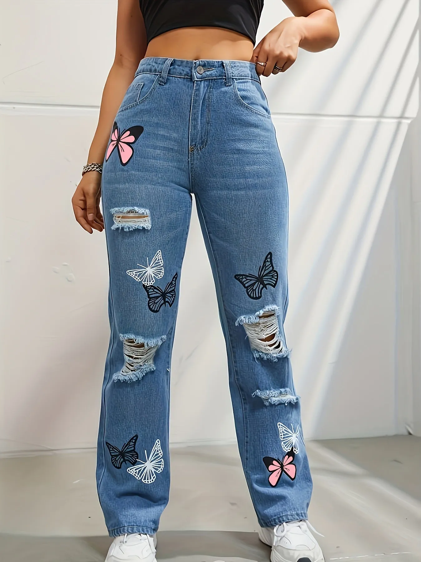 LovelyRLovely Women's High Waisted Straight Leg Jean