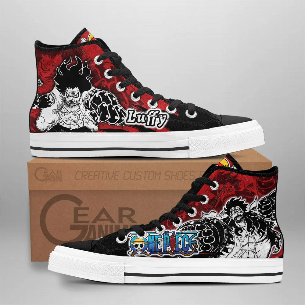 Luffy Gear 4 High Top Shoes OP Custom Anime Sneakers Mix Manga