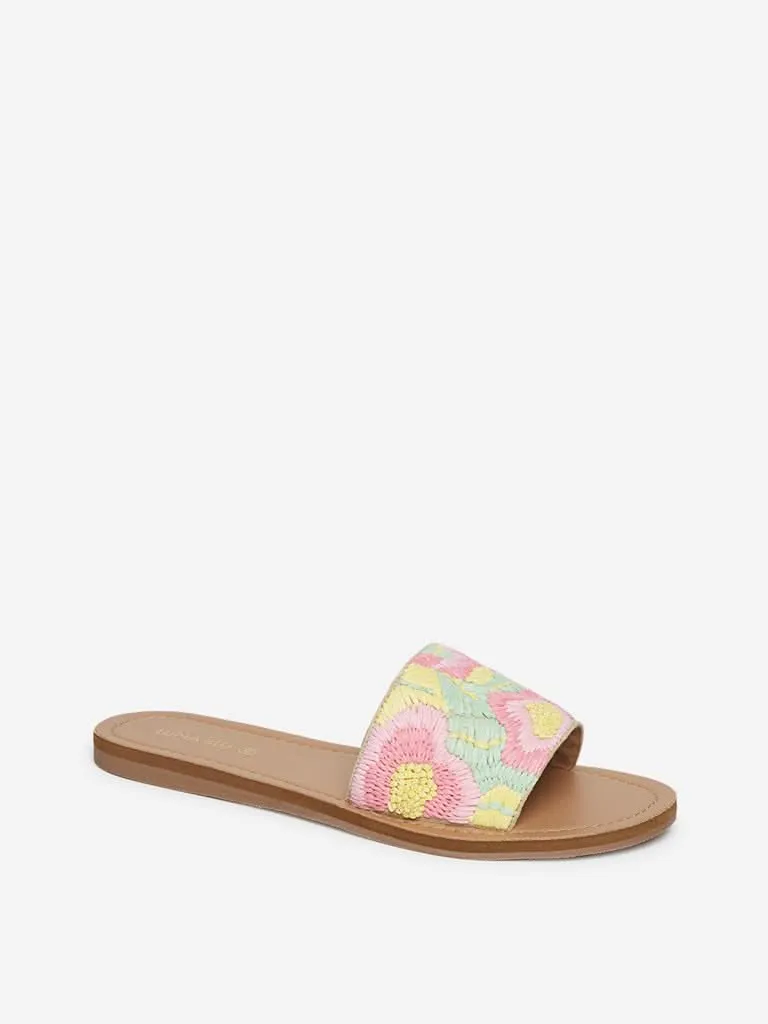 LUNA BLU Yellow Floral Slides