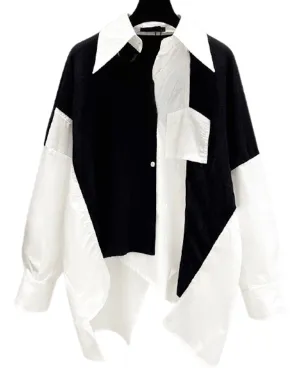 Luxe White Shirt with Black Knit Contrast