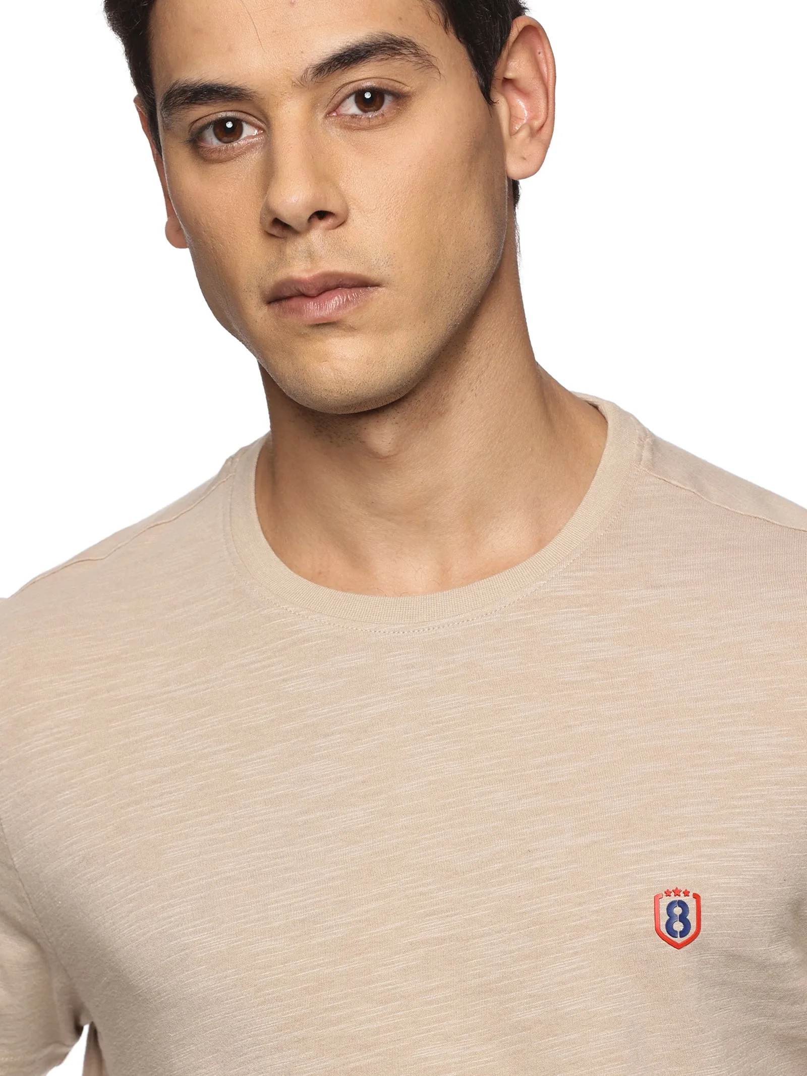 Men Round neck Organic cotton T shirt (Beige)