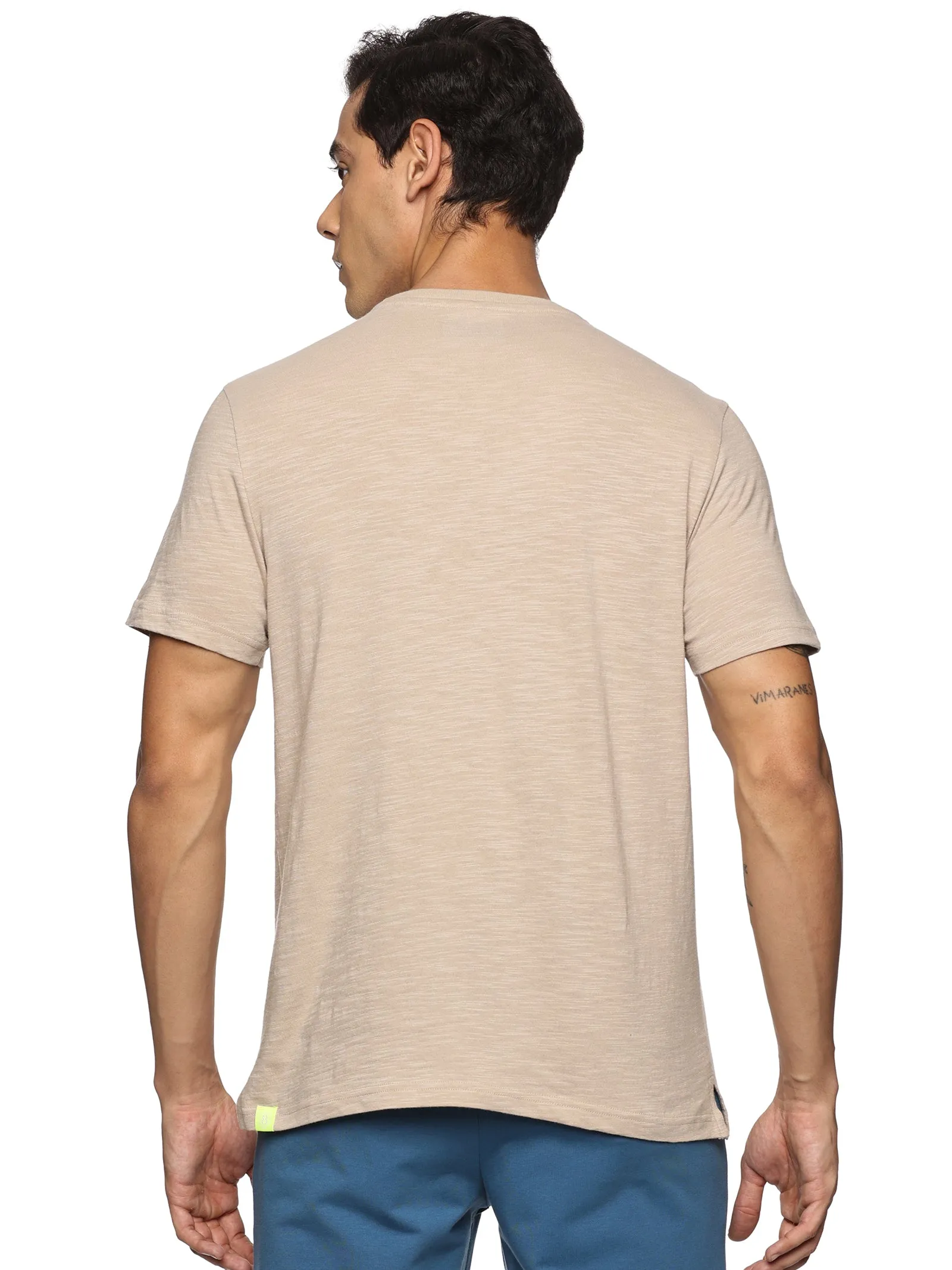 Men Round neck Organic cotton T shirt (Beige)