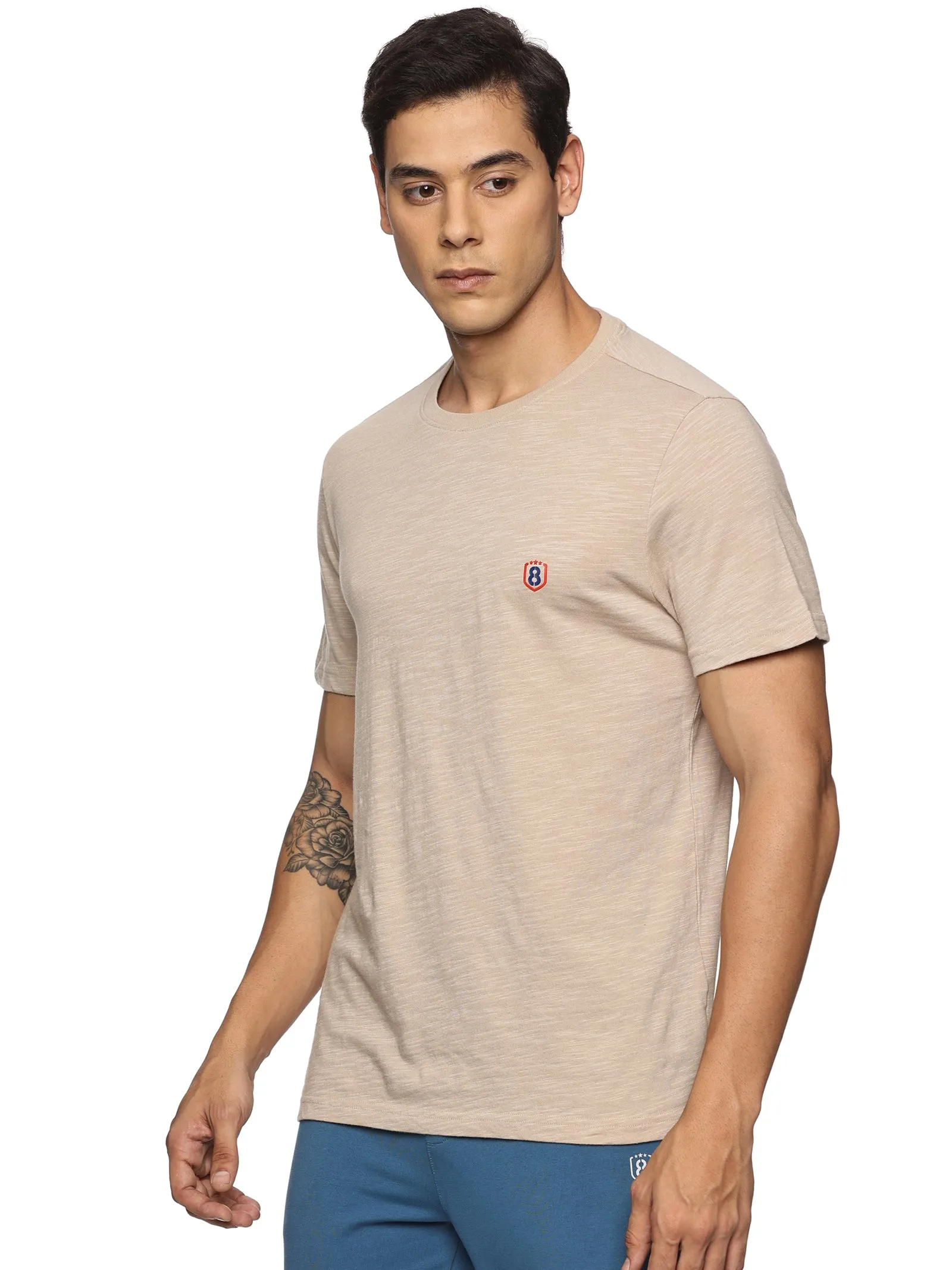 Men Round neck Organic cotton T shirt (Beige)