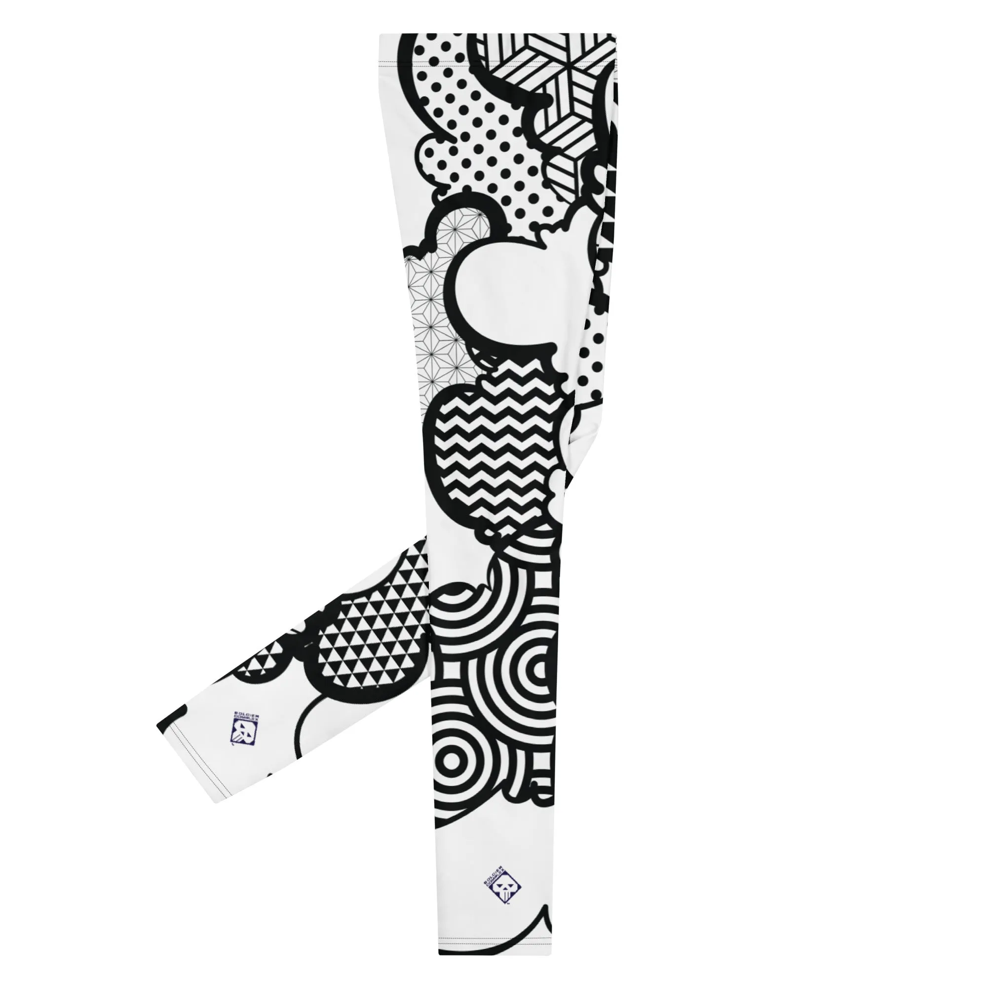 Men's Black and White Graffiti Clouds Pattern Athletic Leggings for Running, Gym, Jiu-Jitsu and MMA