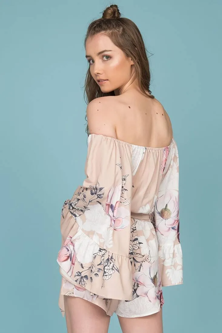 Mira Tube Top Floral Romper Mocha