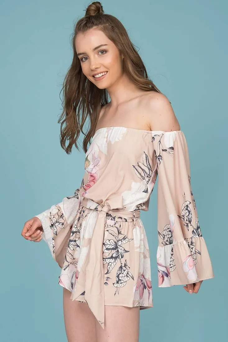 Mira Tube Top Floral Romper Mocha