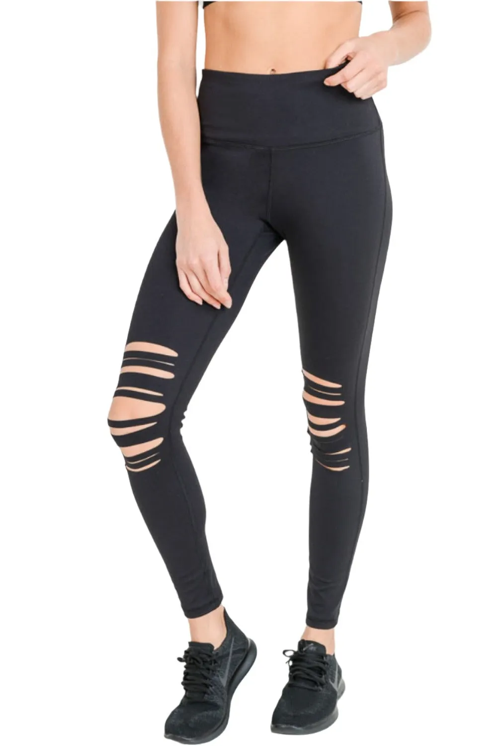 Mono B Shredded Knee Laser-Cut High Waist Leggings APH6151