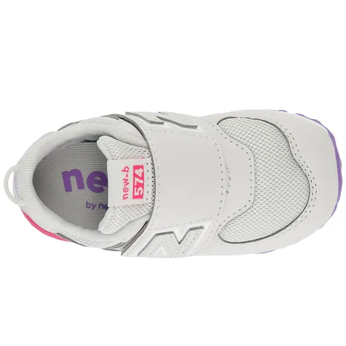 NEW BALANCE KID'S 574 HOOK N' LOOP WHITE/PINK SNEAKER SHOES