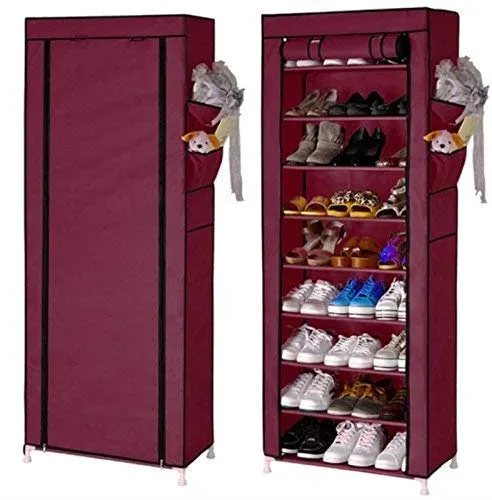 PARASNATH Mild Steel Cloth 9-10 Utility Shelves Shoe Rack (Red)