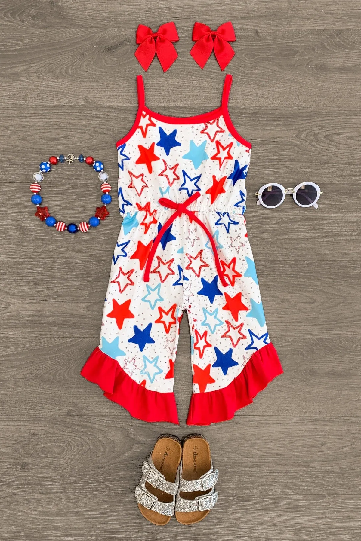 Patriotic Stars Ruffle Romper