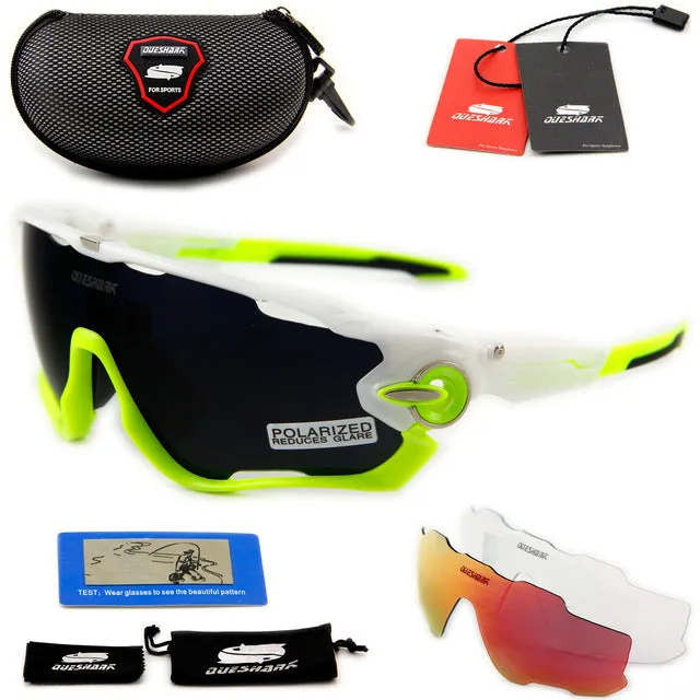 QUESHARK BRAND NEW TR90 Frame Polarized UV Lens Cycling Sunglasses Glasses Bike Bicycle GLasses 3 Lens