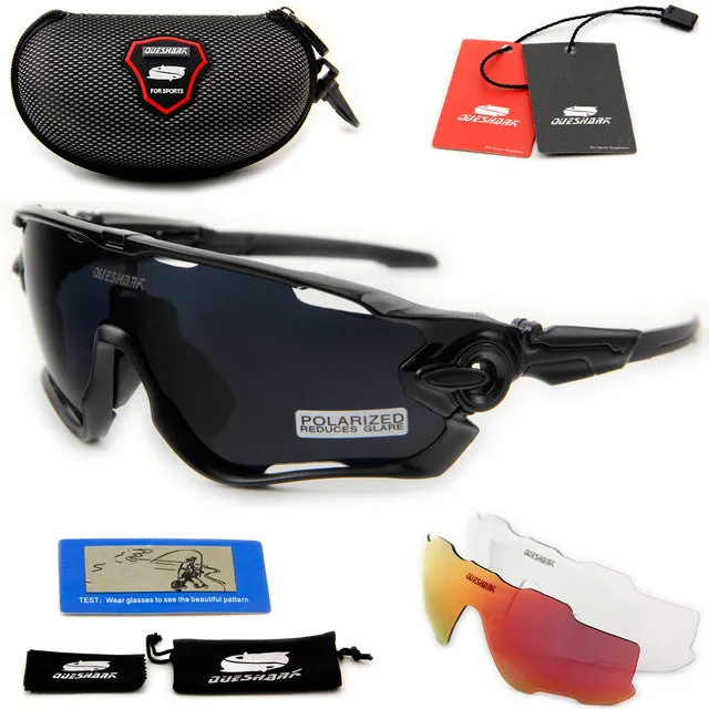 QUESHARK BRAND NEW TR90 Frame Polarized UV Lens Cycling Sunglasses Glasses Bike Bicycle GLasses 3 Lens