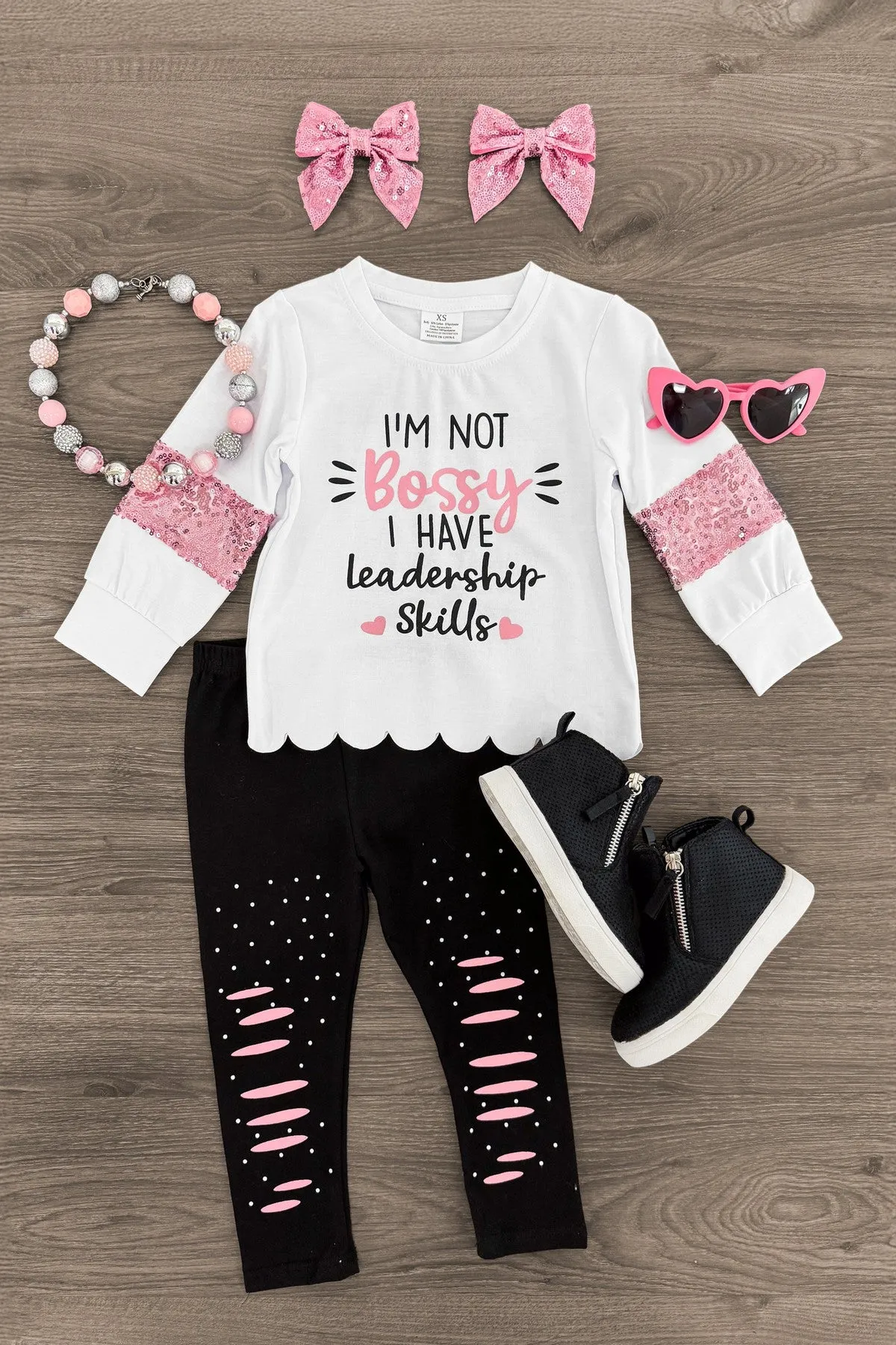 "I'm Not Bossy I Have Leadership Skills" Sequin Legging Set