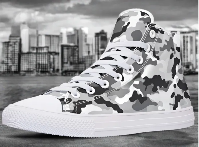 RAAD™ - High-top Canvas Sneakers - Urban White Camo/White Soles