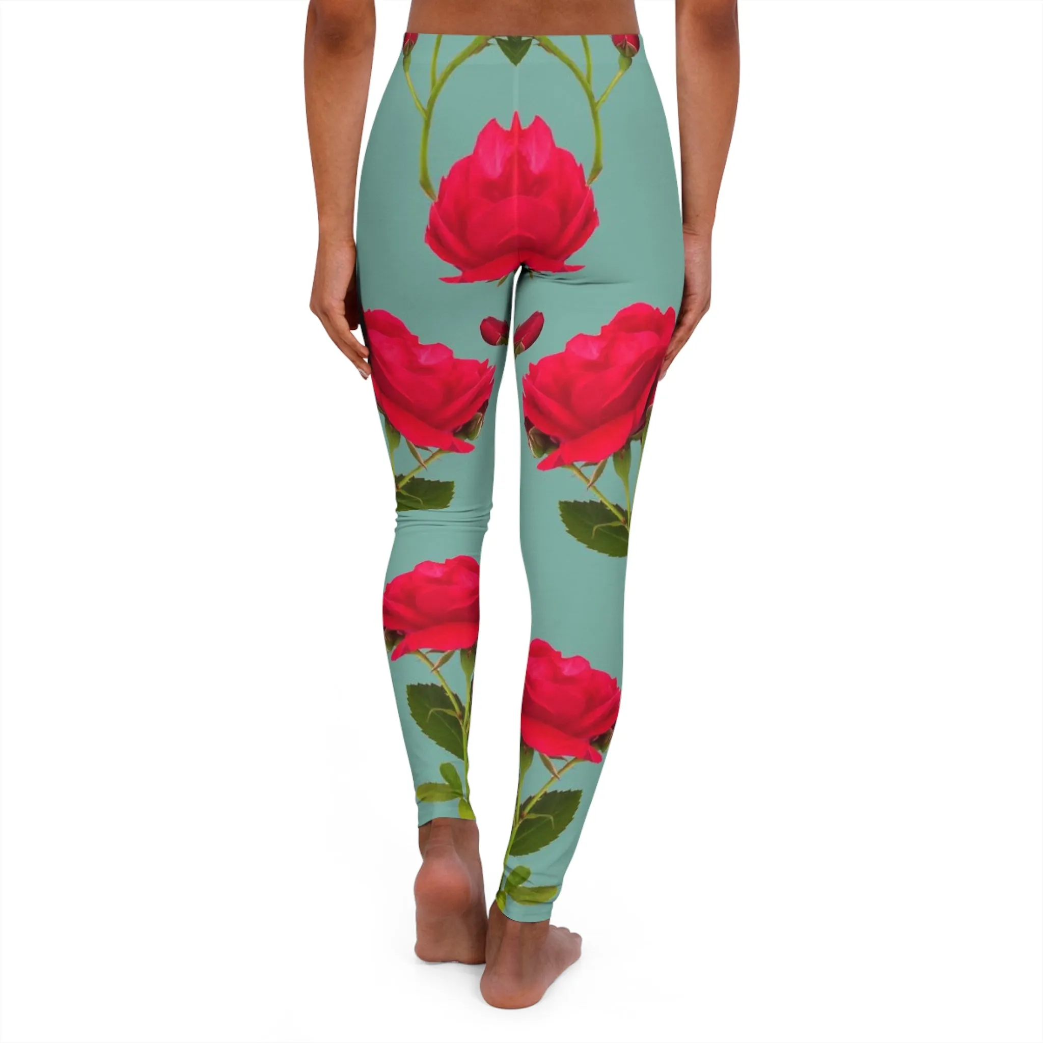 Red Flowers and blue - Inovax Women's Spandex Leggings