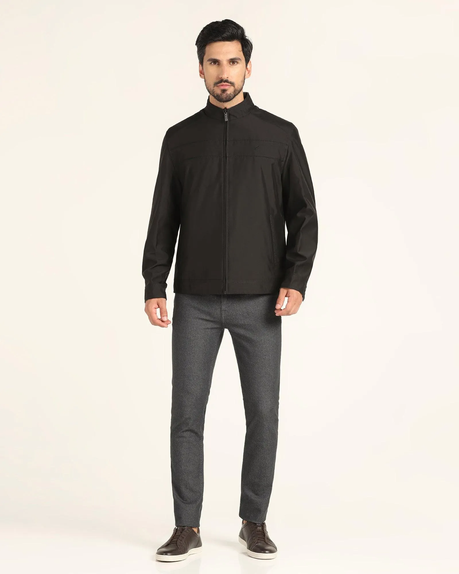 Reversible Black Solid Zipper Jacket - Levin