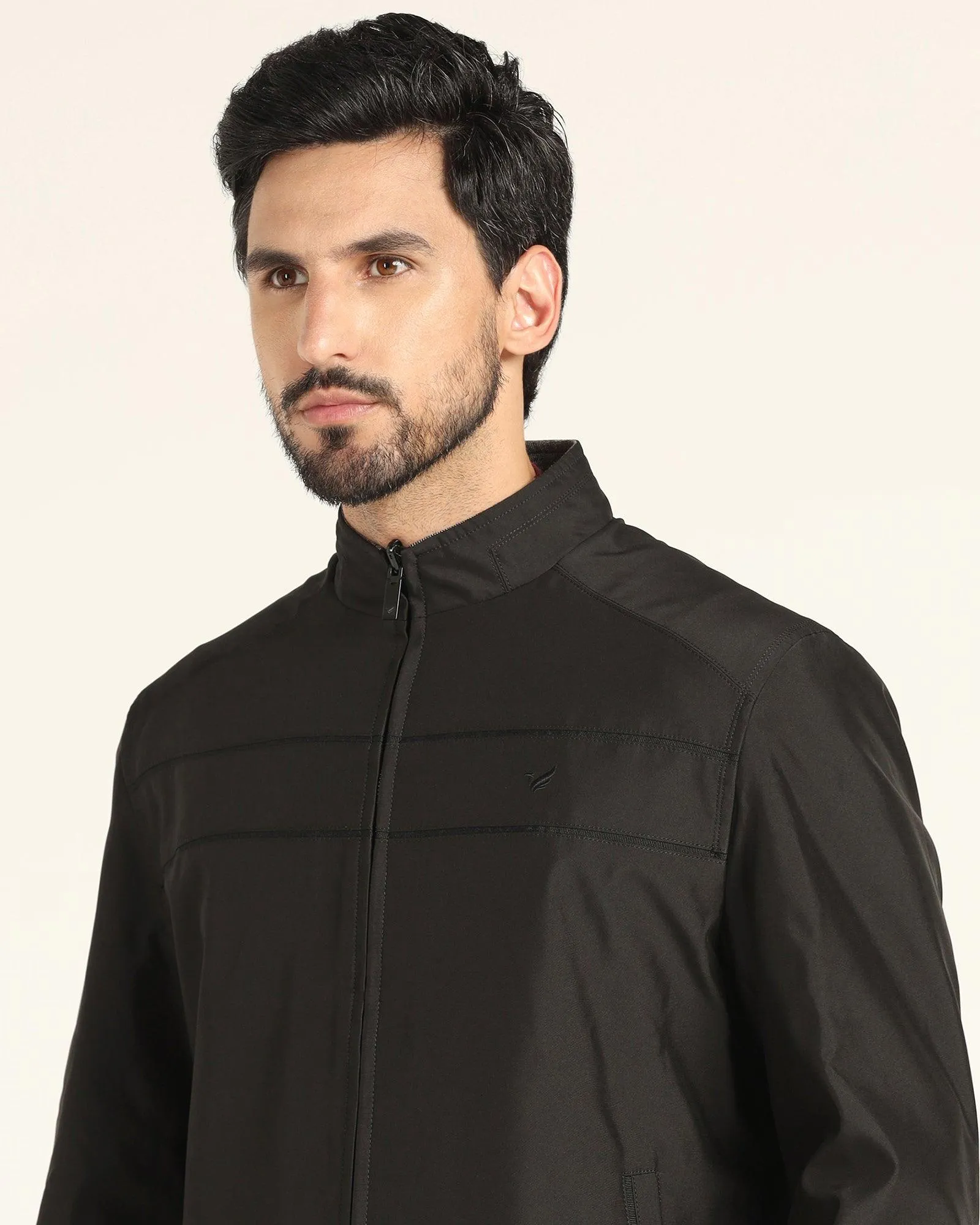 Reversible Black Solid Zipper Jacket - Levin