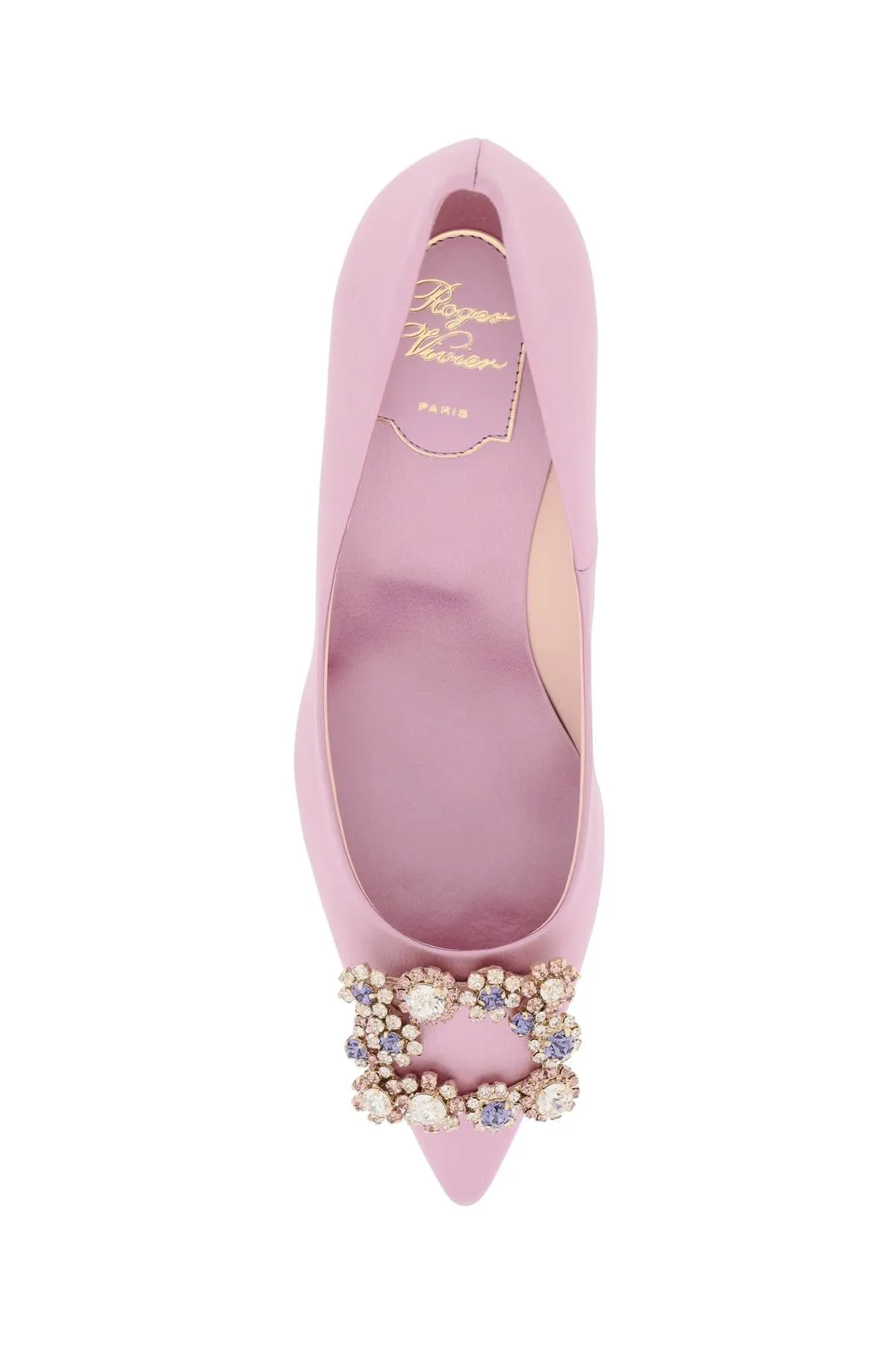 Roger vivier flower strass buckle satin pumps