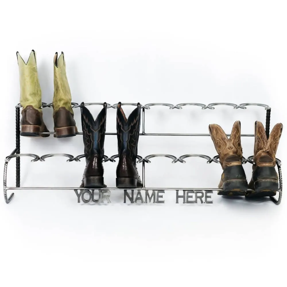 Rustic Double Decker Horseshoe Boot Rack - 8 pairs