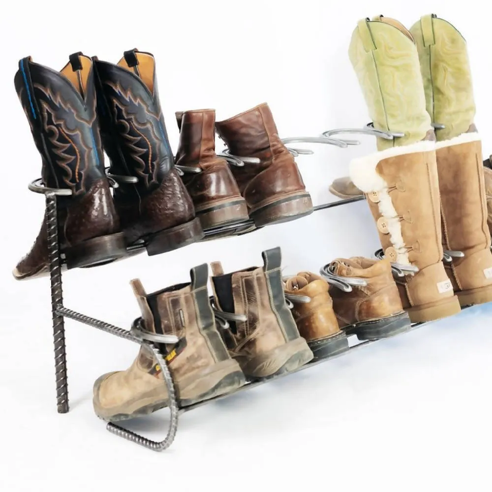 Rustic Double Decker Horseshoe Boot Rack - 8 pairs