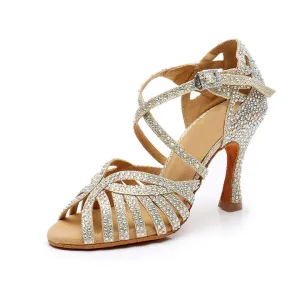 Salsa Latin Bachata Dance Shoes Diamante Gold Dance Shoes