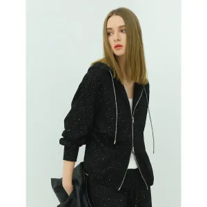 Sequined Zip-up Black Hooded Jacket