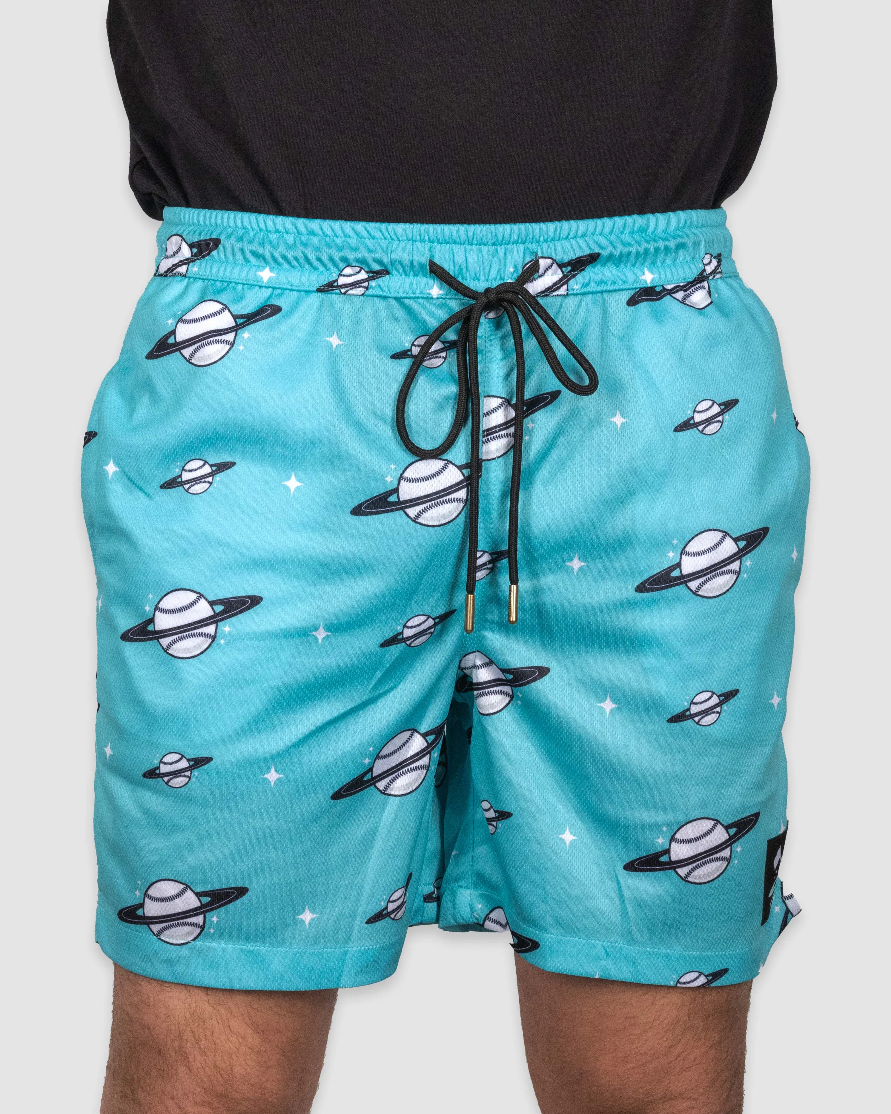 Space Ball Diamond Air Mesh Shorts - Black and Teal