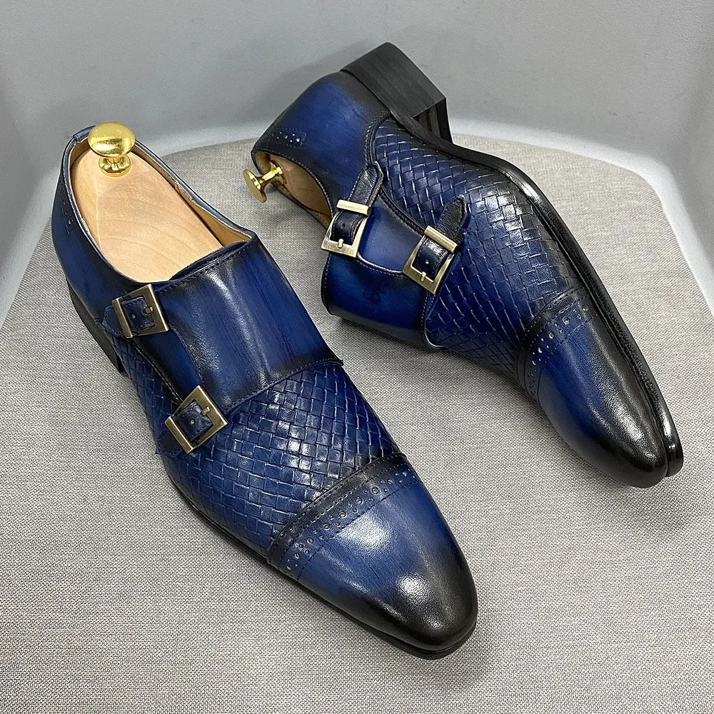 TEEK - Black & Blue Monk Double Buckle Strap Oxfords