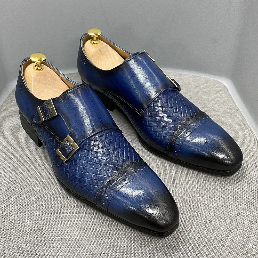 TEEK - Black & Blue Monk Double Buckle Strap Oxfords