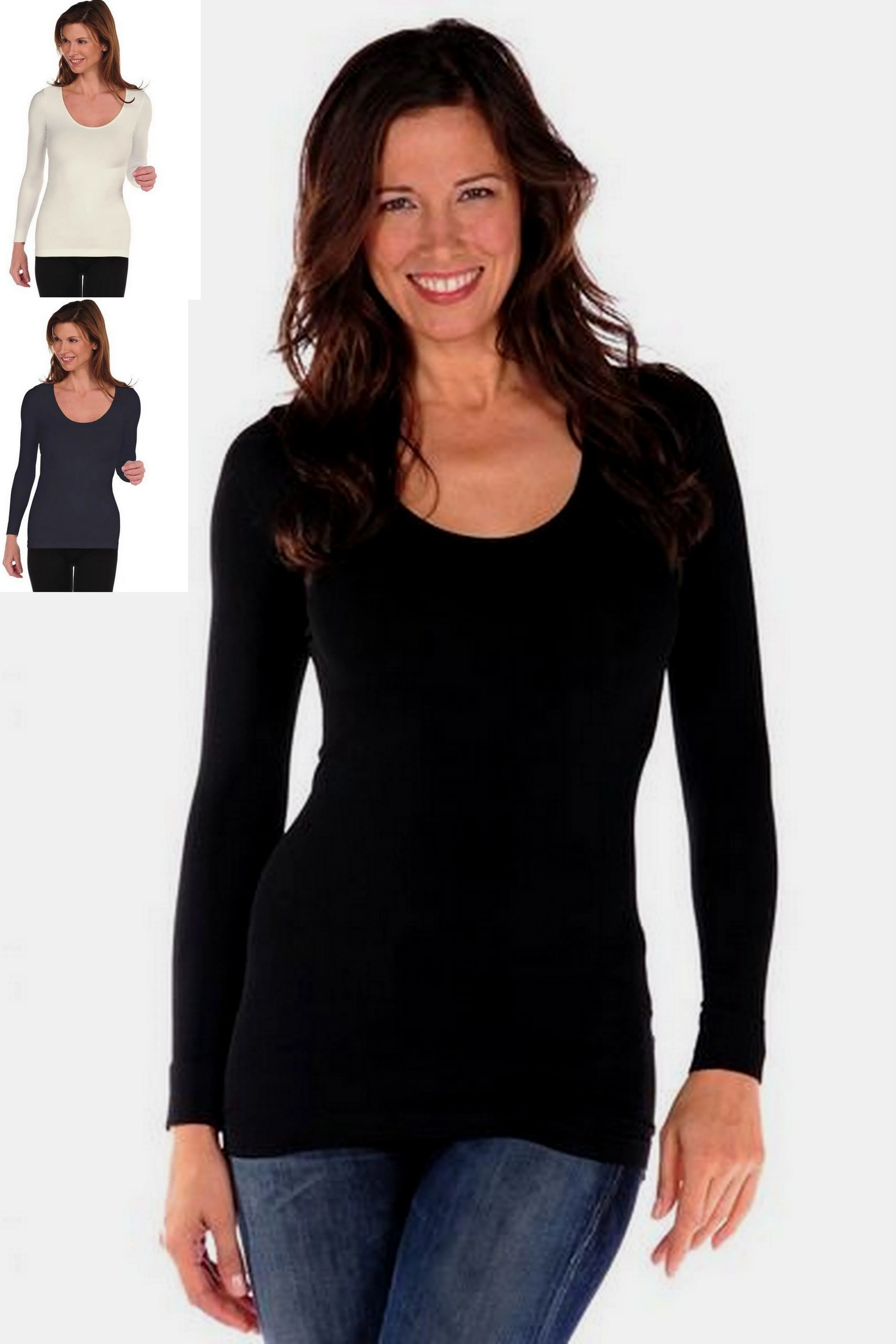 Tees by Tina Shapewear Long Sleeve Top - Black, Charcoal, Cream