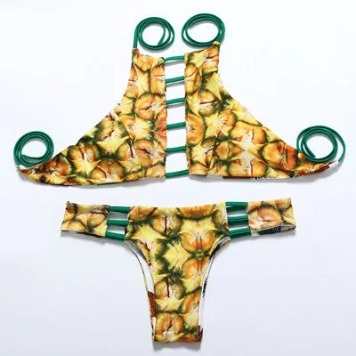 Trangel 2016 New Arrival Reversible Lady Bathing Suit Women Padded Bikini Set Print Pineapple Swimwear Brazilian Bottom Swimsuit