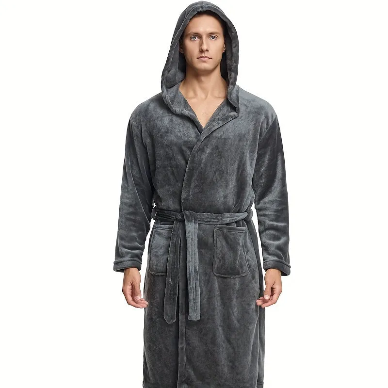 Ultra-Soft Flannel Hooded Bathrobe - Cozy Long Sleeve, Perfect for Home & Outdoors, Ideal Couple's Pajamas, Christmas Decorations