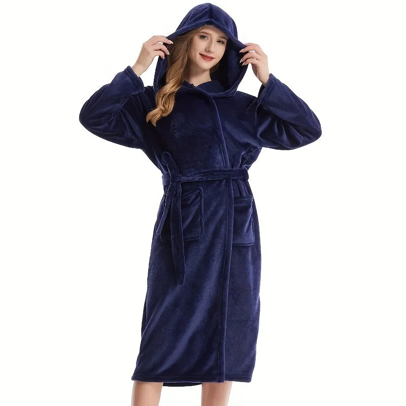 Ultra-Soft Flannel Hooded Bathrobe - Cozy Long Sleeve, Perfect for Home & Outdoors, Ideal Couple's Pajamas, Christmas Decorations