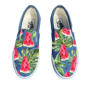 Watermelon Pattern on Navy Slip on Vans