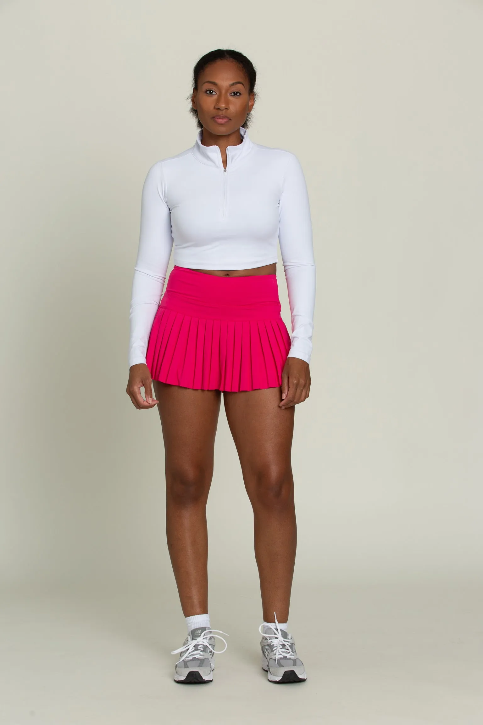 White Athletic Half-Zip Crop Top