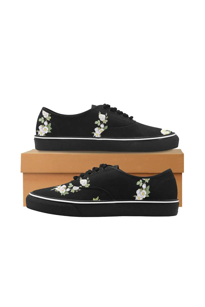 White Floral Classic Women's Canvas Low Top Shoes (Model E001-4)