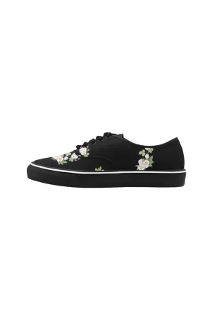 White Floral Classic Women's Canvas Low Top Shoes (Model E001-4)