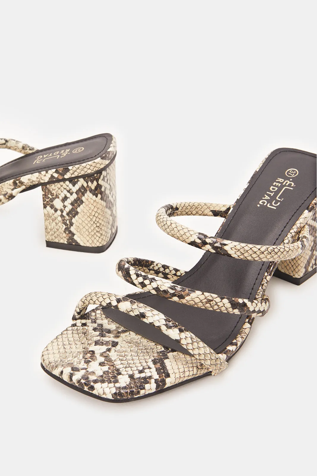 Women Beige And Black Animal Print Mules