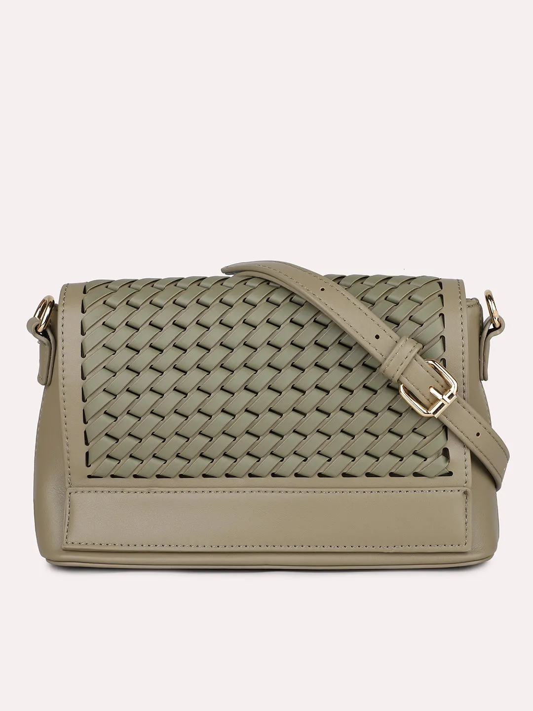 Women Olive Textured Structured Sling Bag