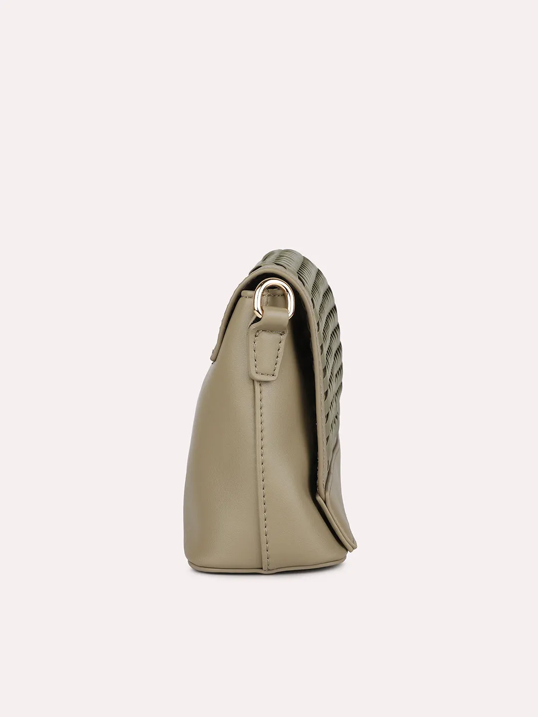 Women Olive Textured Structured Sling Bag