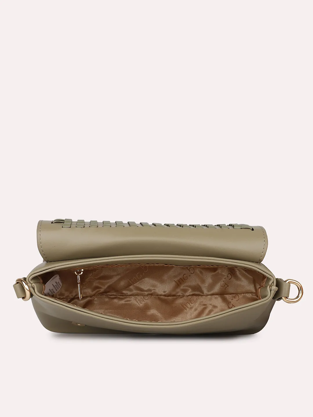 Women Olive Textured Structured Sling Bag