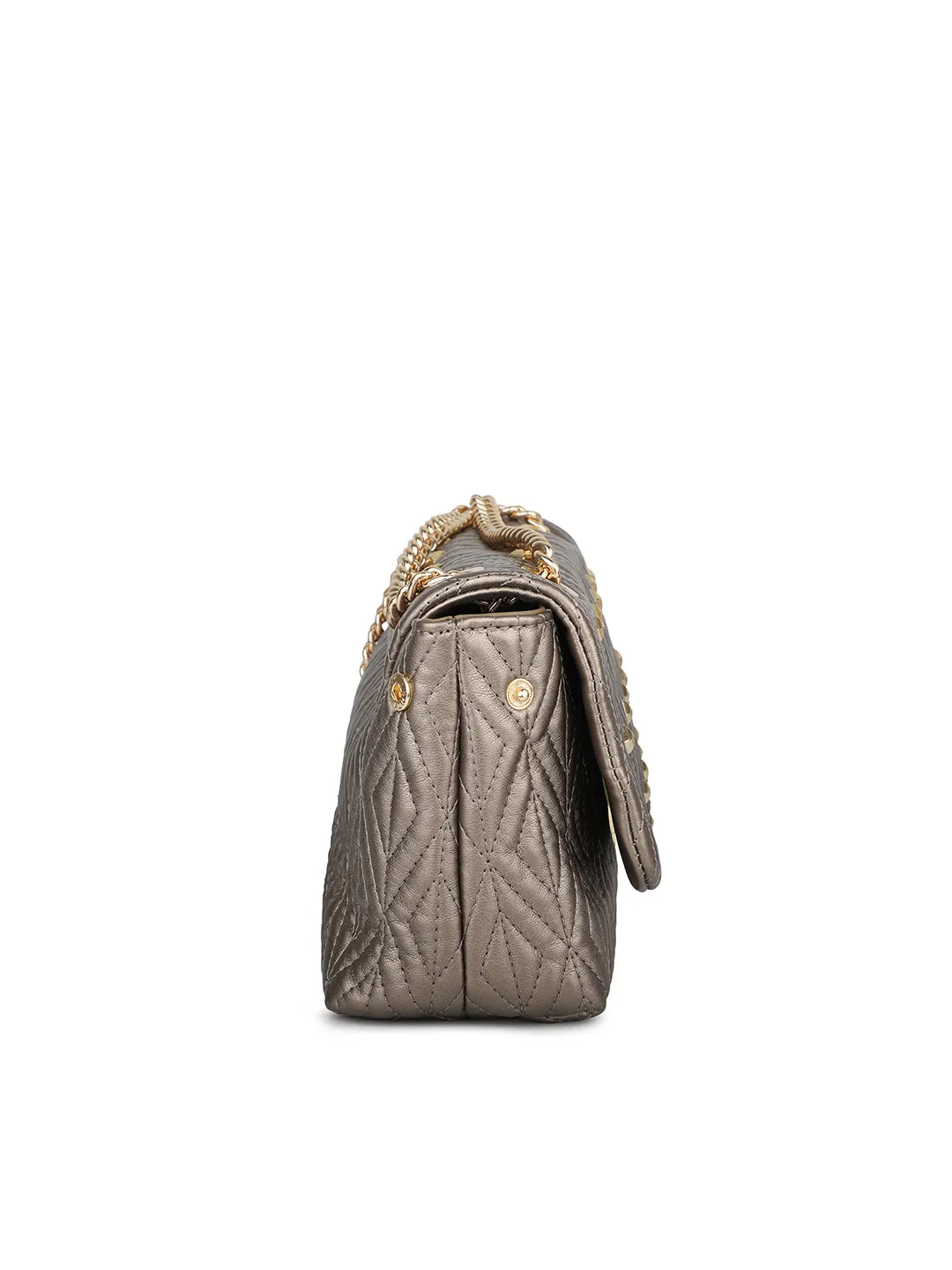 Women Pewter Quilted Embellished Shoulder Bag