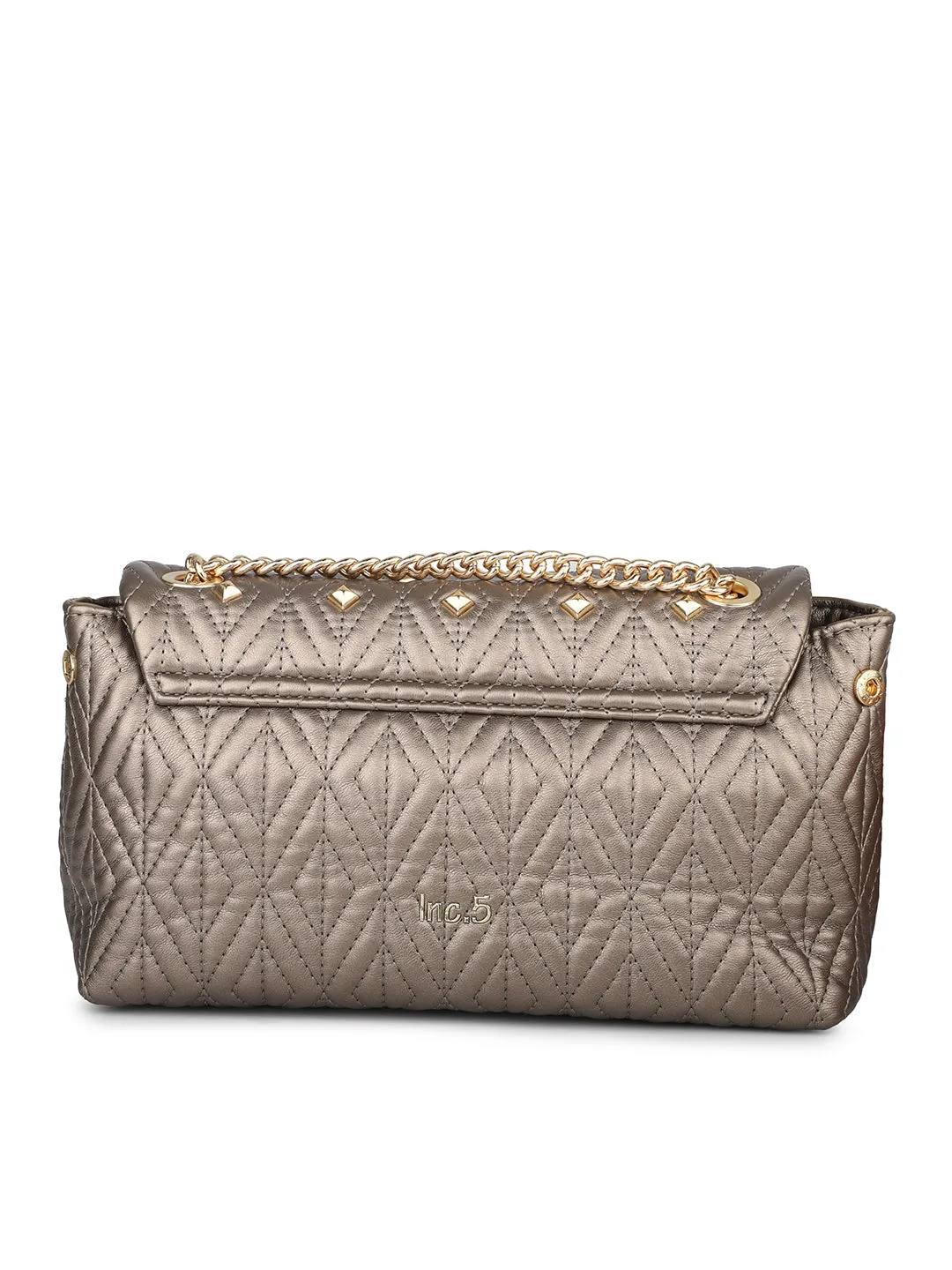 Women Pewter Quilted Embellished Shoulder Bag