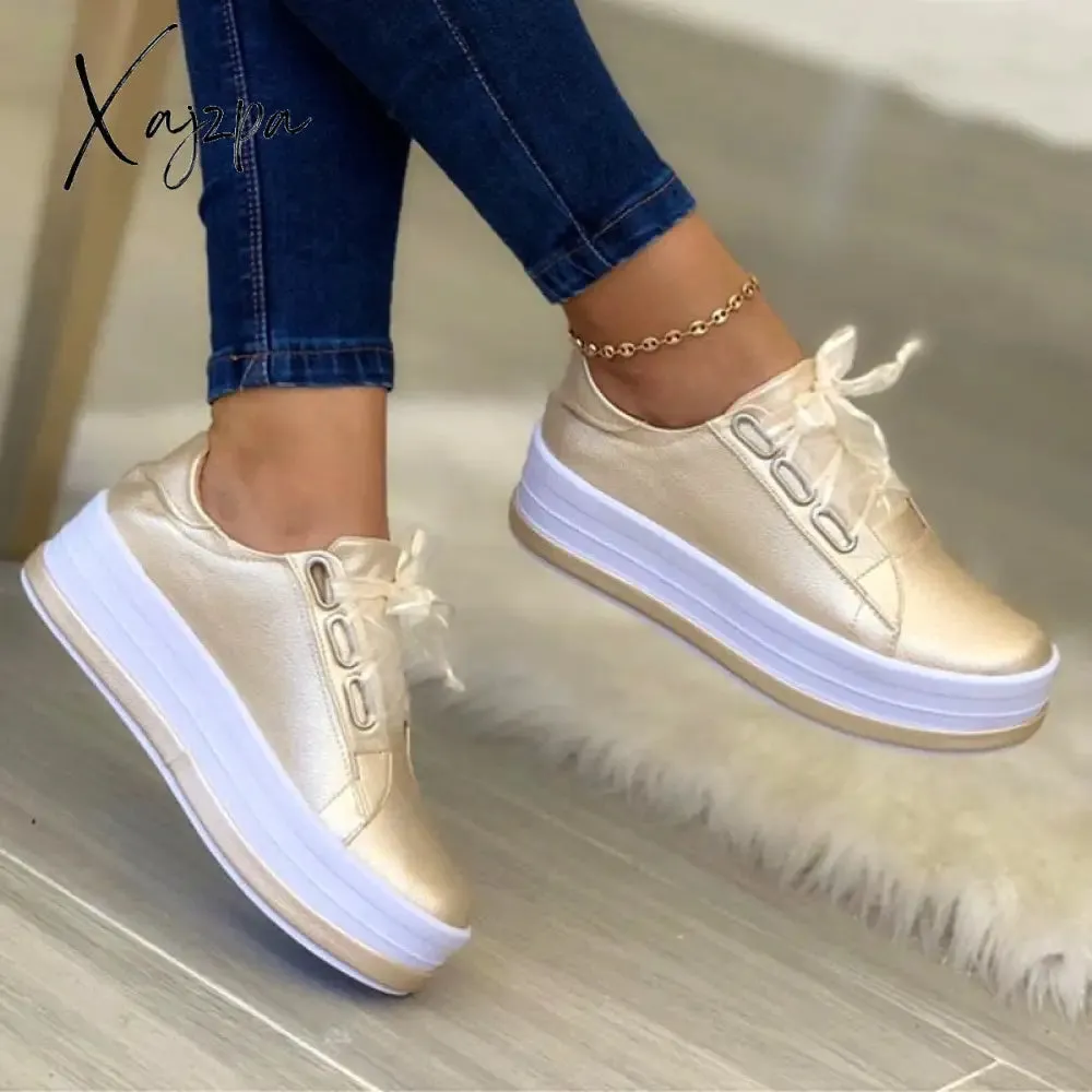 Xajzpa - Women Sports Shoes Lady Vulcanized Shoes Outdoor Platform Shoes Female Casual PU Fashion Sneakers Women Wedge Flats